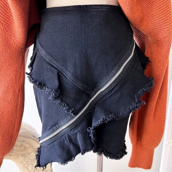 ZARA Trafaluc Black Frayed Zipper Denim Mini Skirt - Picture 3 of 16